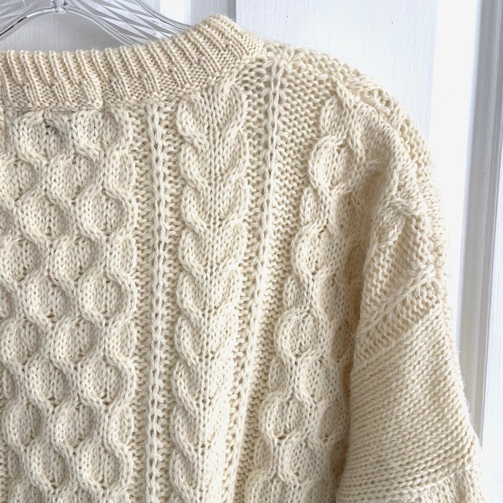 Blarney Woolen Mills Creme White Wool Cable Knit Chunky Sweater Men sz XXL EUC - Picture 6 of 8